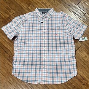 MEN’S LARGE NAUTICA PLAID SHIRT SHORT SLEEVE NWT PINK BLUE #719